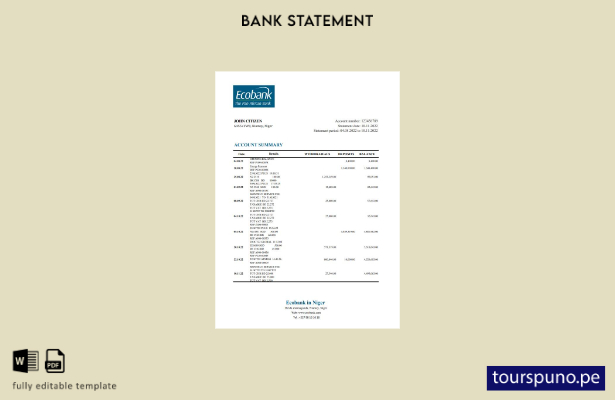 listo para imprimir plantilla de Excel de extracto bancario de Niger Ecobank